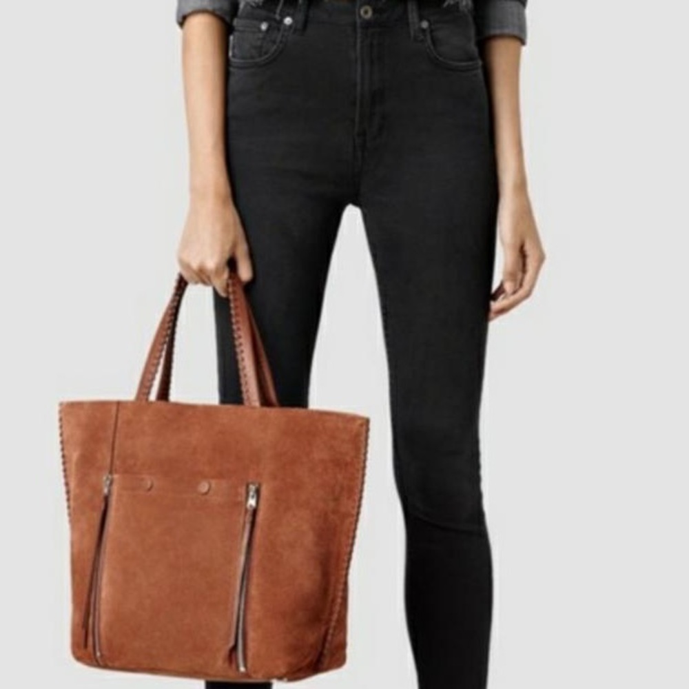 All Saints fleur de lis suede leather tote shoulder bag